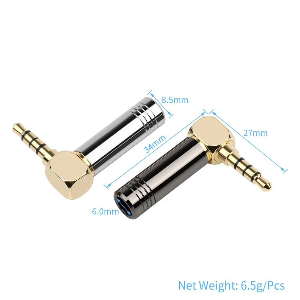 6PC 3 5mm Audio Connector Right Angle Bend Plug 4 Poles Earphone Jack Metal Adapter Bright Aluminum Shell HiFi Headphone Adapter