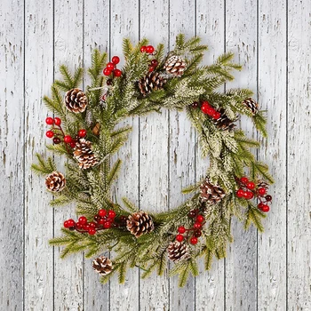 

Party Flocking Pendant Ornament White With Frost Sticky White PE Pine Cone And Red Fruit Garland