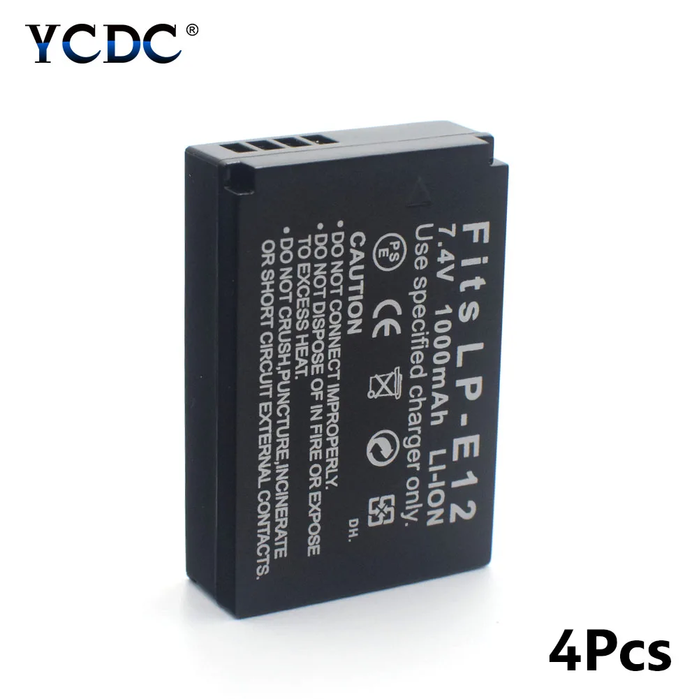 Акция 4 шт Черный LP-E12 1000mAh Цифровая литиевая батарея для камеры Canon EOS 100/100D/M/M10/M50/M100/DSLR/Kiss X7