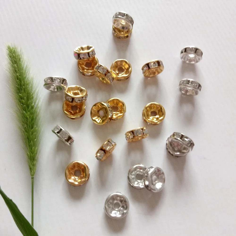 

1000pcs 6/8/10mm Gold/Silver Round Spacer Beads Separate Bead Rhinestone Loose Crystal Beads For DIY Jewelry Making Accessories