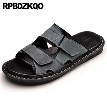Мода воды Мужские сандалии кожаное лето Римский размер 46 домашние тапочки водонепроницаемый на открытом воздухе ремень коричневый обувь слайды мягкий большой