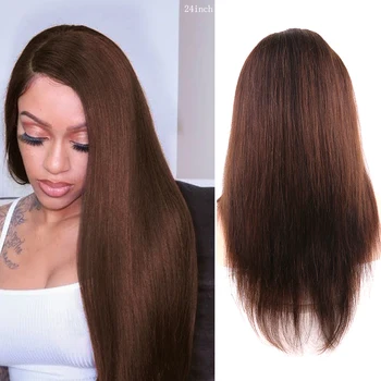 

Brazilian Pre Plucked 13x4 Lace Front Human Hair Wigs 4 Medium Brown Straight Lace Wigs 150% Density Remy Hair Wig KEMY HAIR