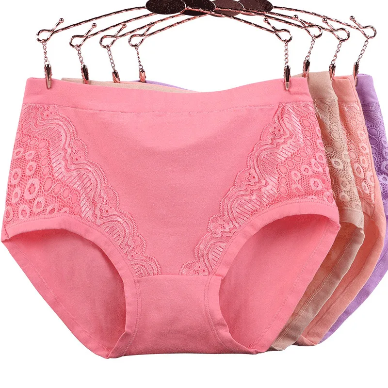 

Mid Waist Cotton Women Briefs Lace Panties Underpants Lingerie Soft Crotch Women's Female Intimates Plus Size XL~6XL Lingere