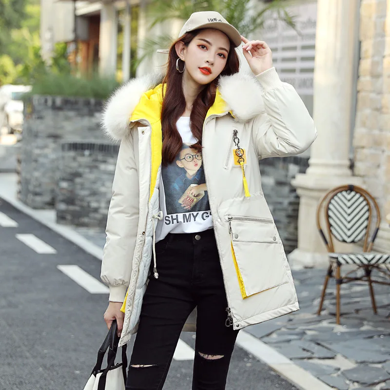 

2019 New Style down Jacket Mid-length Thick Parka Drawstring Slim Fit Cotton Coat