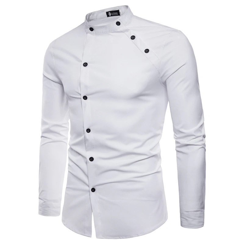 

Plus Size 2019 Men Double Breasted Slim Fit Long Sleeve Turn Down Collar Shirt Male Solid Casual Vintage Court Style