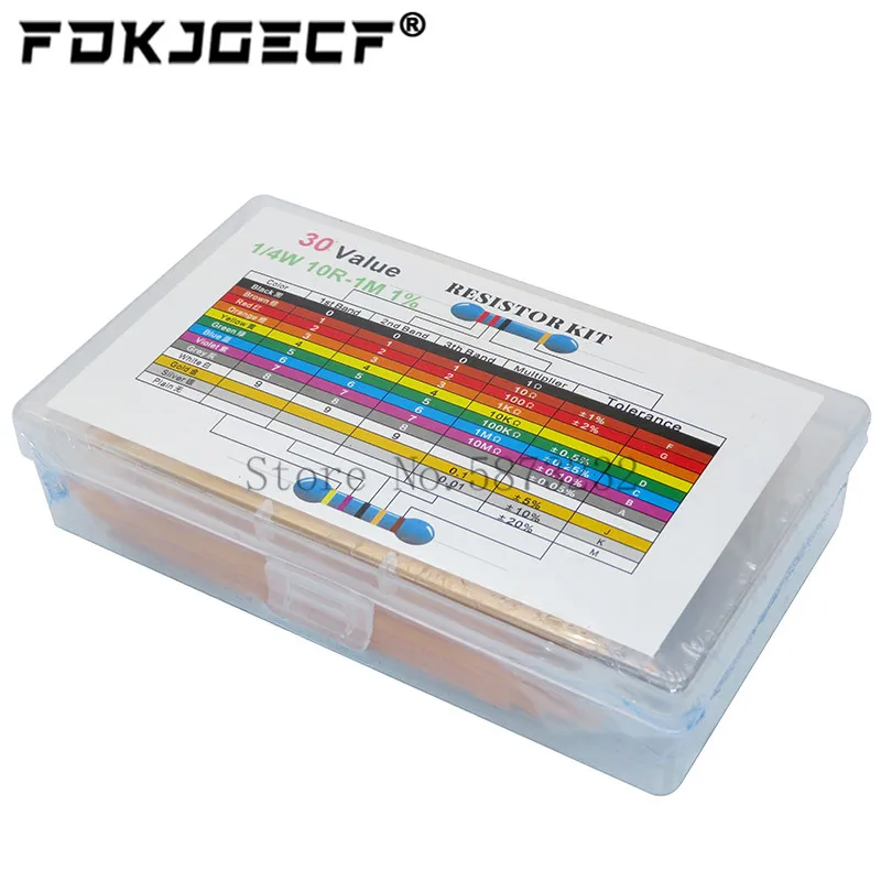 600 pçs/lote 1/4w kit resistor filme de metal 1% resistor sortido kit conjunto 10 1m ohm hm resistência pacote 30 valores cada 20 peças|Circuitos integrados| -