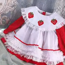 Осенне-зимнее От 0 до 6 лет из 2 предметов для маленьких девочек, Испанское Красное платье с длинными рукавами и бантом для клубники красивое стильное платье принцессы трапециевидной формы для девочек