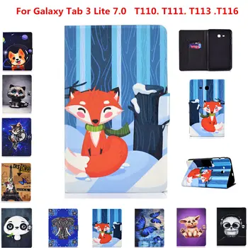 

Sleeve Bags Case for Samsung Galaxy Tab 3 Lite 7.0 SM-T110 T110 T111 Tab E 7.0 T113 T116 Cover Cat DogPU Leather Stand Shell