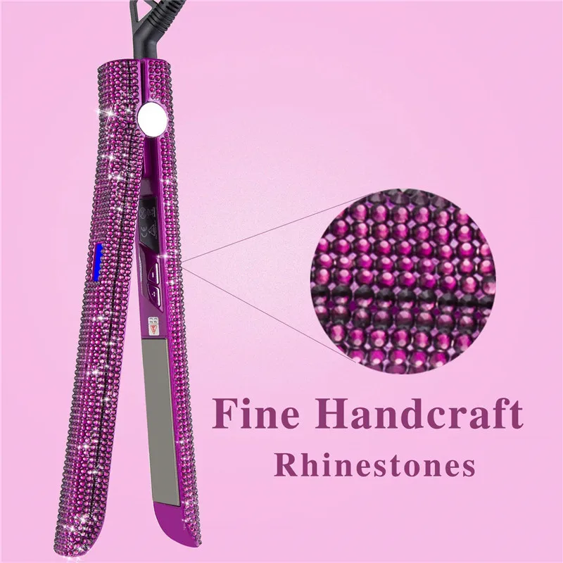 Description Picture 2 of itemRhinestones Hair Flat Iron Floating Titanium Plate Hair Straightener 470°F MCH Fast Heating LCD Display 1 Inch Curling Irons