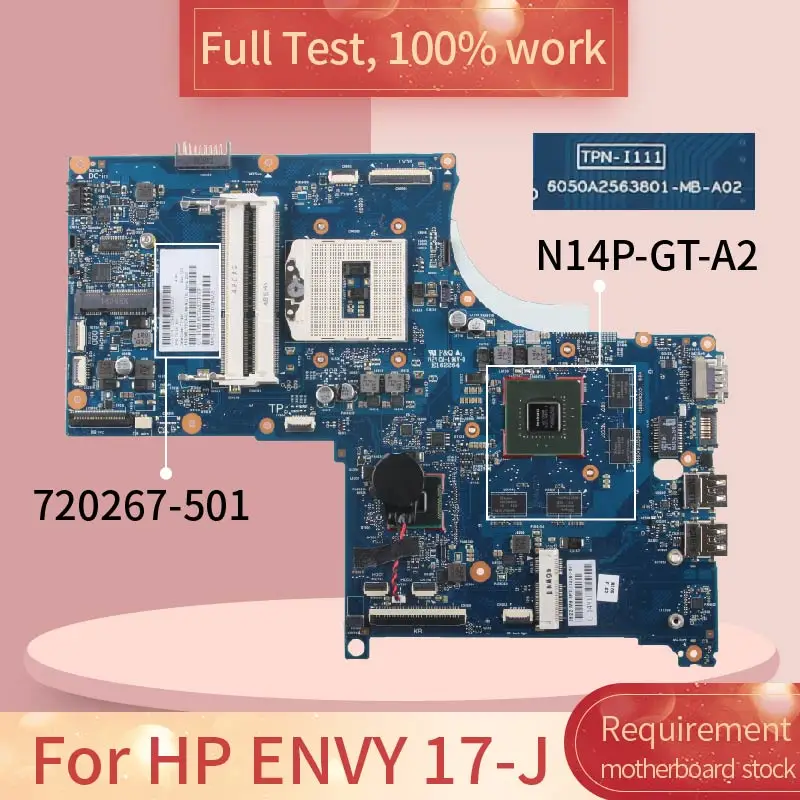 For HP ENVY 17-J 6050A2563801 720267-501 HM87 N14P-GT-A2 notebook motherboard Mainboard full test 100% work afbeelding