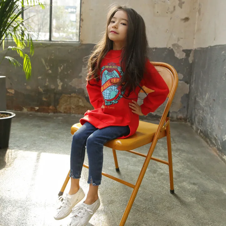 

2019 Spring New Style Korean-style Childrenswear Girls Slim Fit Jeans Children Slit Elasticity Pants Middle And Large CHILDREN'S