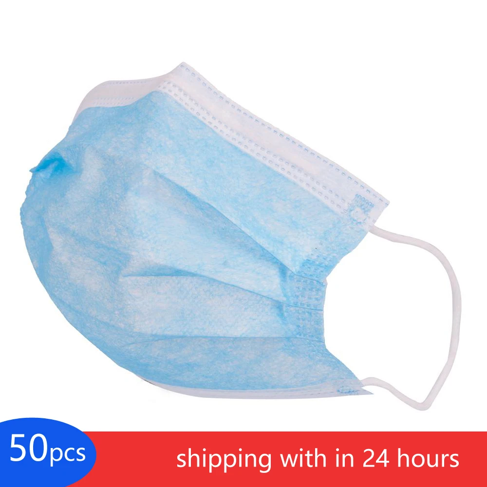 

50 Pcs Disposable Face Masks Thick 3-Layer Masks with Earloops for Salon, Home Use Comfortable Mask