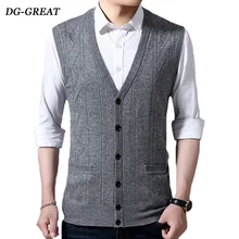 Вязанный свитер среднего возраста с пуговицами, шерстяной кардиган, мужской жилет с v-образным вырезом, свитер, теплый кашемировый кардиган без рукавов