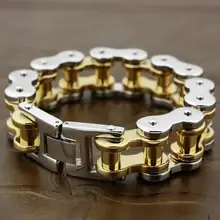 Нержавеющая сталь мотоцикл цепи мужские Байкер Панк 2 тон браслет 5S005 длина 9,2 дюймов подходит размер запястья 7,"~ 7,8"