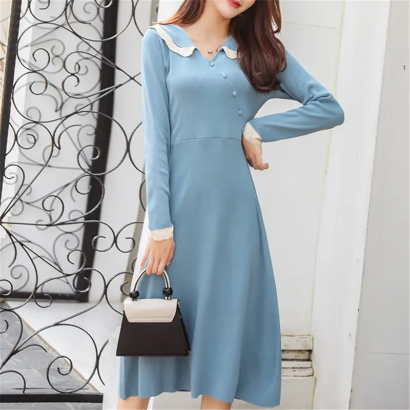 

Fashion Autumn Sweater Dress Women Sweaters Dress Plus Size Korean Woman V Neck Dresses Elegant Long Sleeve Knit Sweater Dresses