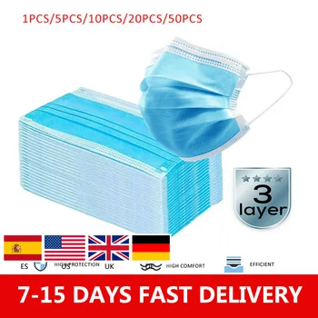 

5/10/20/50pcs In Stock 3 Layers Disposable Daily Protective Mask, Three-layer Mask Non-woven