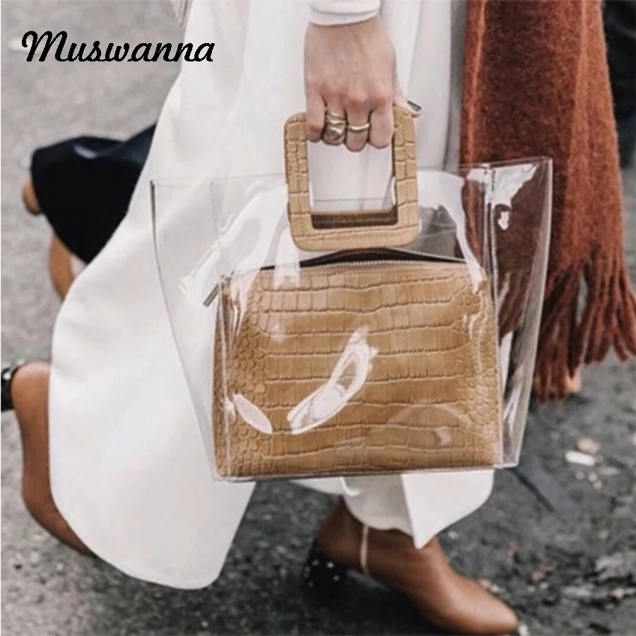 

Crocodile Clear Transparent Handbags Women PVC Jelly Bags High Quality Top Handle Totes Shopping Handbag Beach Bag Lady HandBags