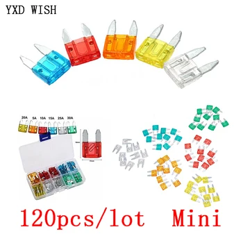 

120pcs/lot Mini Car Fuses 5A 10A 15A 20A 25A 30A Amp with Box Clip Car Fuse Assortment Kit Auto Blade Type Fuse Set Truck
