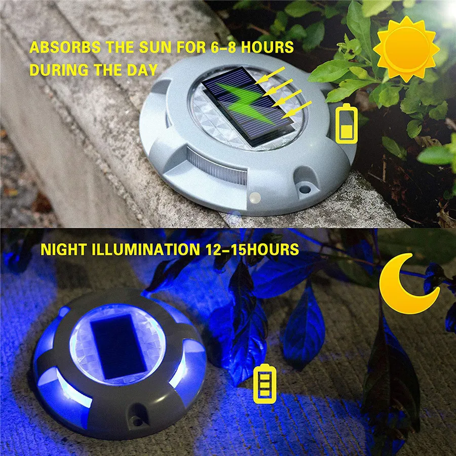 Solar Road Stud Lighting Aluminum 4-LED Dock Light Solar Outdoor Road Driveway  Path Ground Light Waterproof Stair Markers Light AliExpress