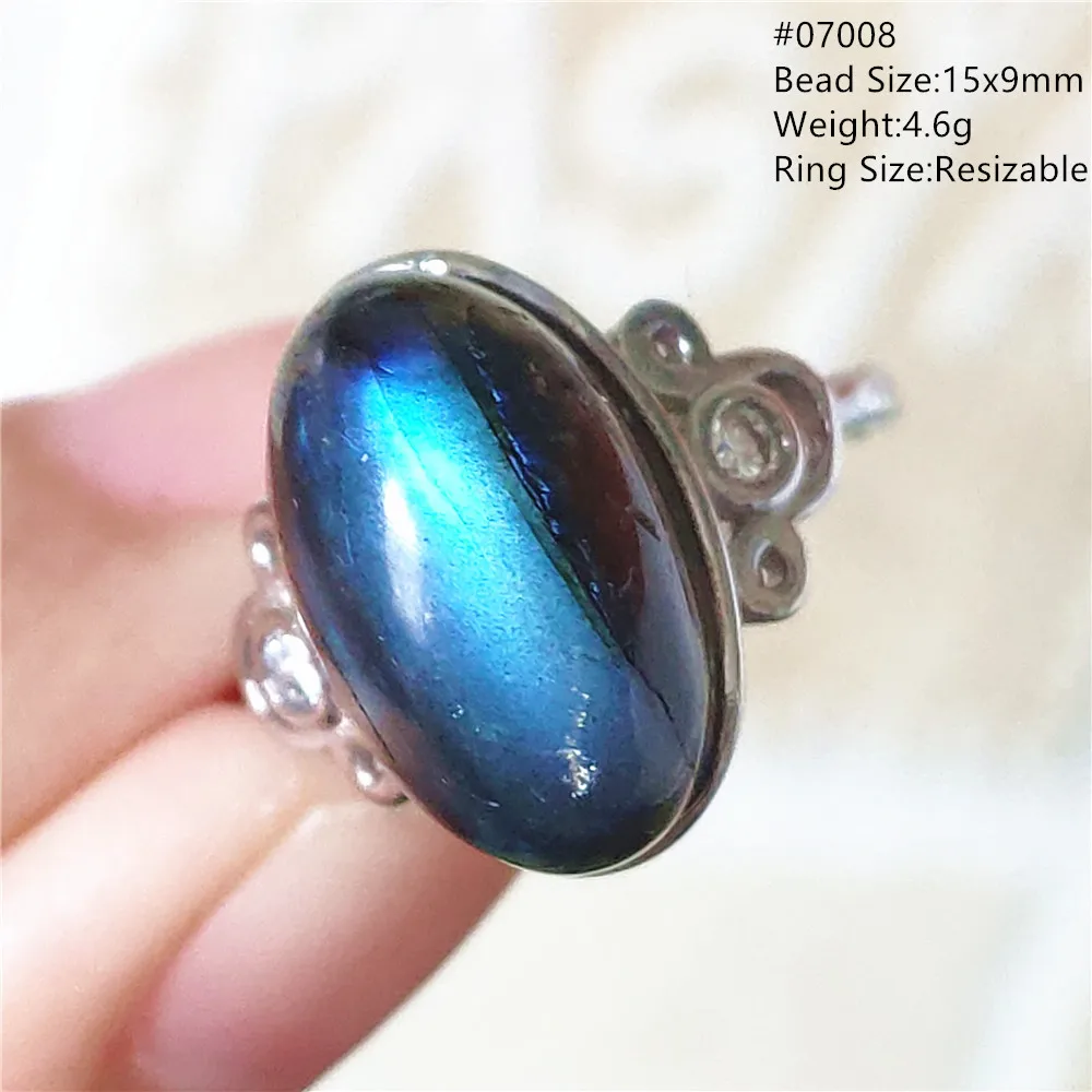 Genuine Natural Labradorite Blue Light Adjustable Ring 925 Sterling Silver Oval Resizable Jewelry AAAAAA | Украшения и аксессуары