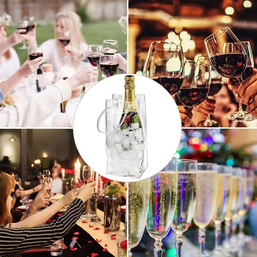 PVC Anti-leakage Transparent Refrigerated Champagne Red Wine Bottle Ice Tote Bag Picnic Food Cooler Box Tote Storage Ice Bags