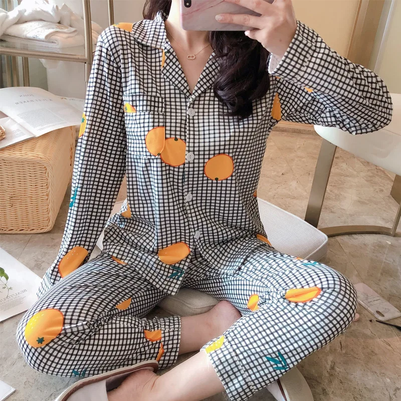 

Autumn Pajamas Women's Korean-style Cute Cardigan Long Sleeve Tracksuit Loose-Fit Set M-XXL Original Photo Shoot