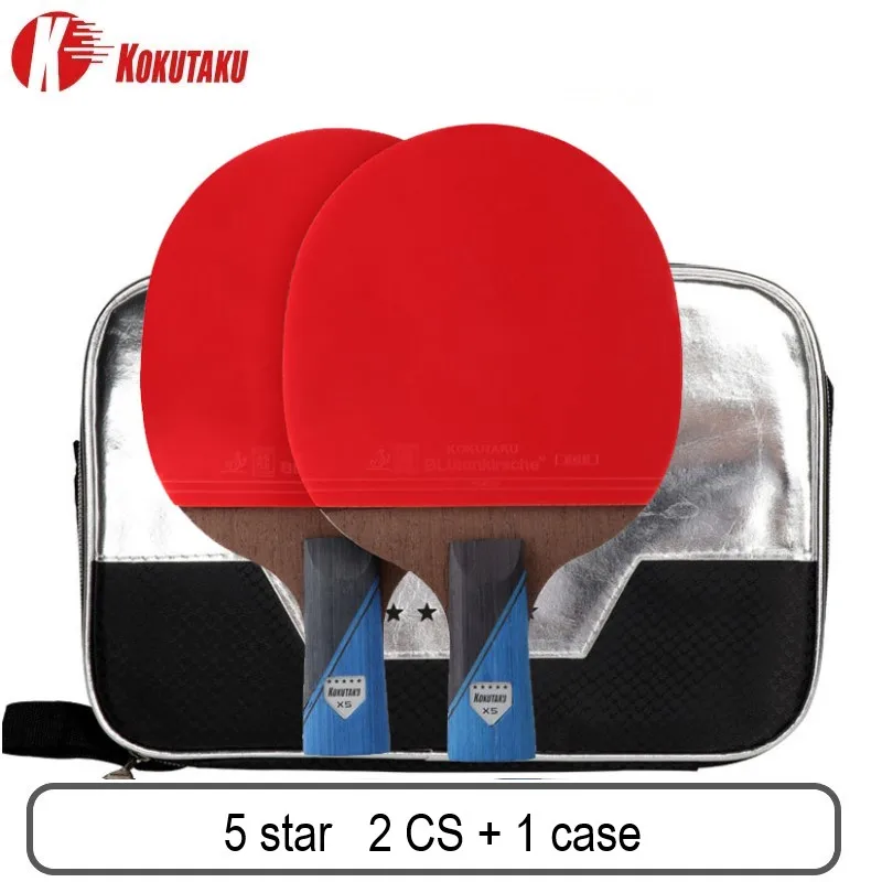 KOKUTAKU Professional Carbon Ping Pong Paddle Set with Premium Rubber and Carry Bag