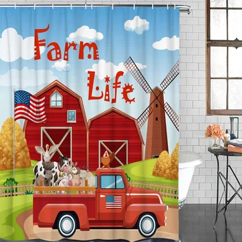

Cartoon Bath Curtain Farm Life Truck Shower Curtain Waterproof Polyester Fabric Bathroom Decor