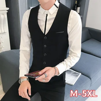 

2020 Spring New Casual Men's sleeveless jacket Korean Slim Nightclub wear slim jacket v neck formal tops