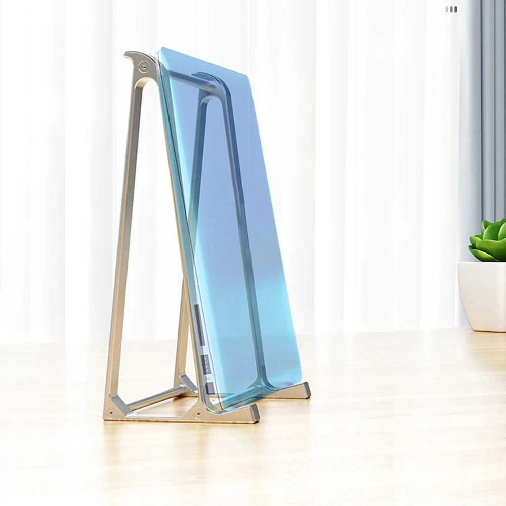 2 In 1 Aluminium Alloy Vertical Storage Laptop Stand Desktop Tablet Holder Desk Mobile Phone Stand For IPad Macbook Pro Notebook