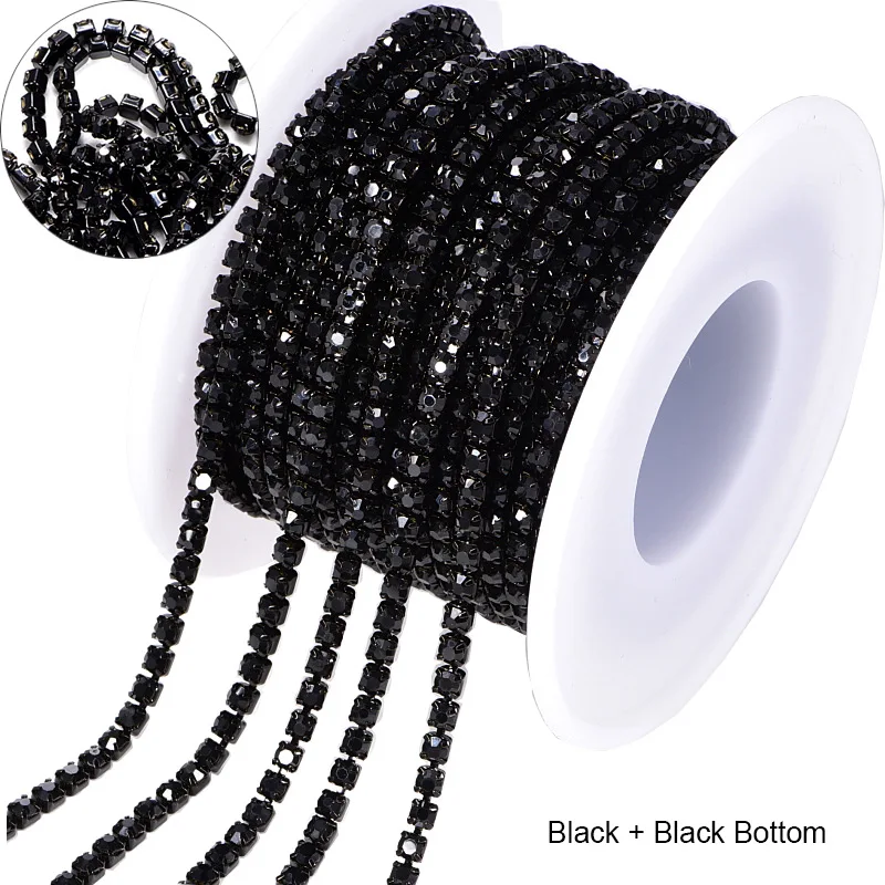 Black 10 ярд Хрустальные стеклянные цвета основа стразы цепочка для чашки закрытые цепочки стразы блестящие стразы цепочка для чашки Вшитая одежда B3885 - Цвет: Black