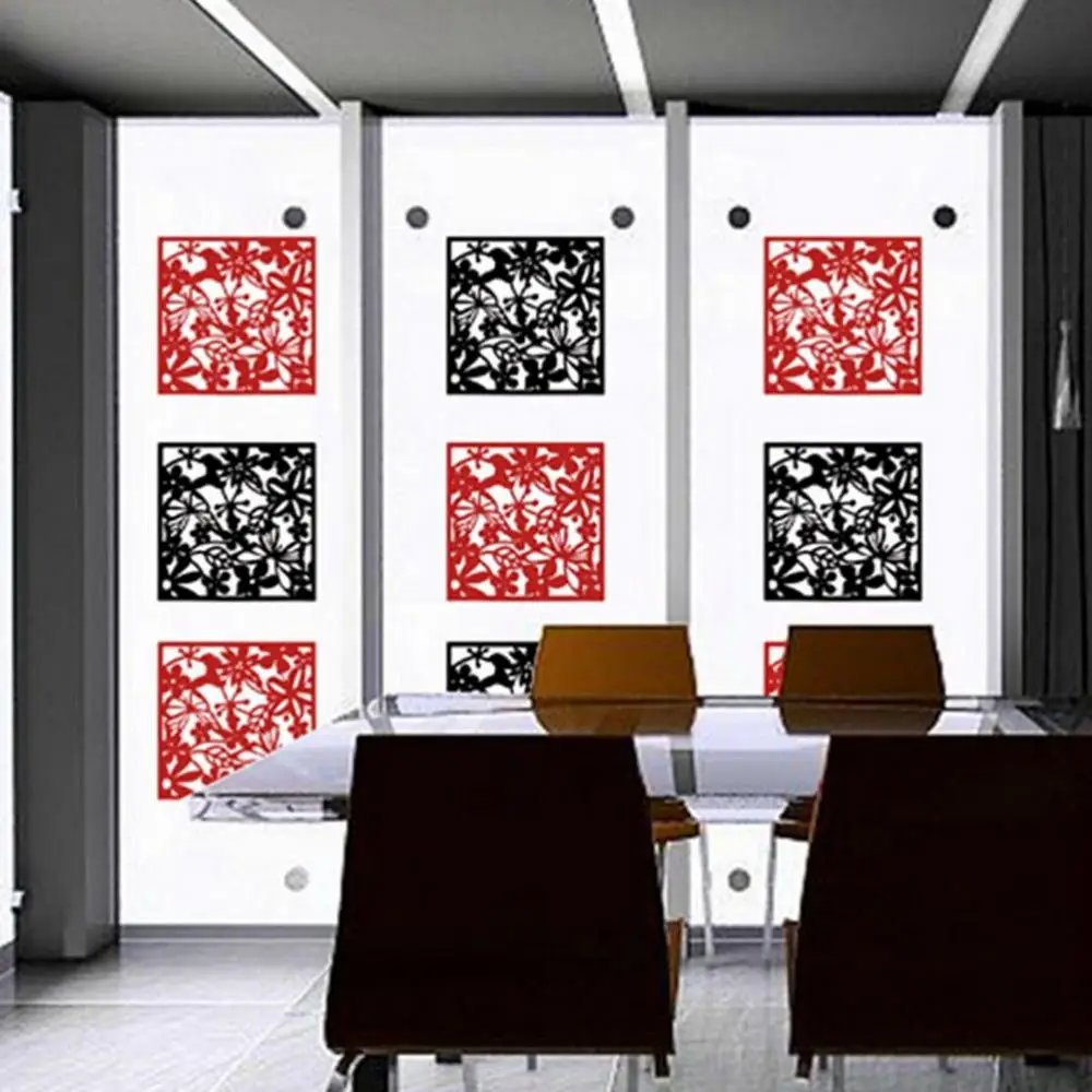 12 Pieces Bird Flower Hanging Room Divider, Safety PVC Panel Screen, for Living Dining Room Hotel Decor - White & Red & Black