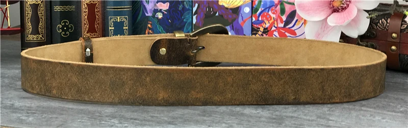 Genuine Leather Belt Male Vintage Brass Belt Buckle Cowboy Jeans Men' Belt Ceinture Waist Yellow Belt Cinturon Mujer MBT0051