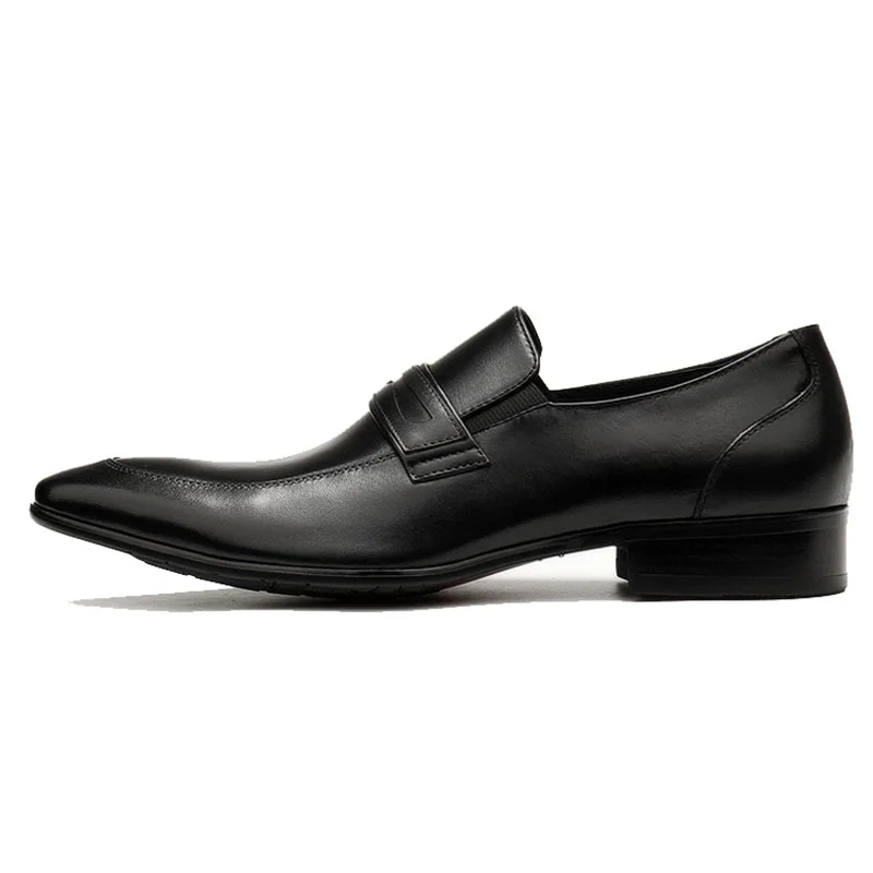 PJCMG Spring/Autumn Ostrich Style Black Loafers Pointed Toe Slip-On Genuine Leather Wedding Oxford Dress Office Mens Shoes