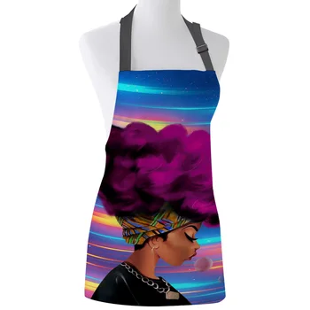 

Kitchen Apron African Woman Female Rose Red Hair Adjustable Bib Canvas Aprons For Women Cooking Baking Restaurant Apron Pinafore