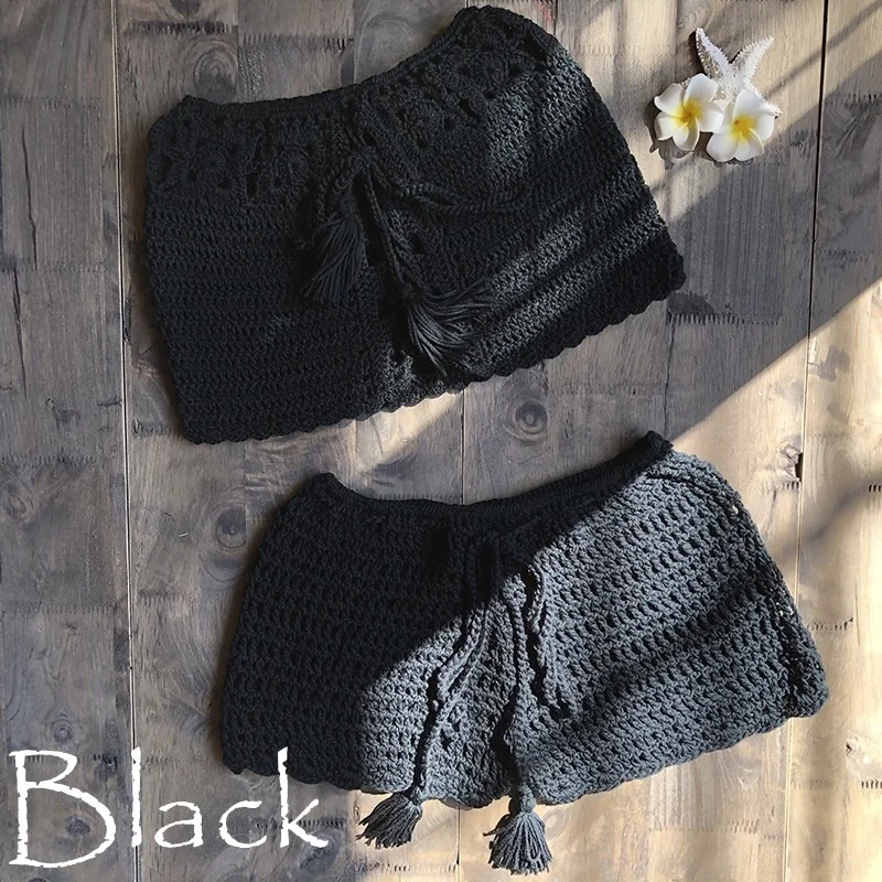 Solid Crochet Bikini Top Summer Shell Sexy Swimsuit Handmade Women Swimwear Suit Boho Beach Wear Knitted Thong Short Bottom
