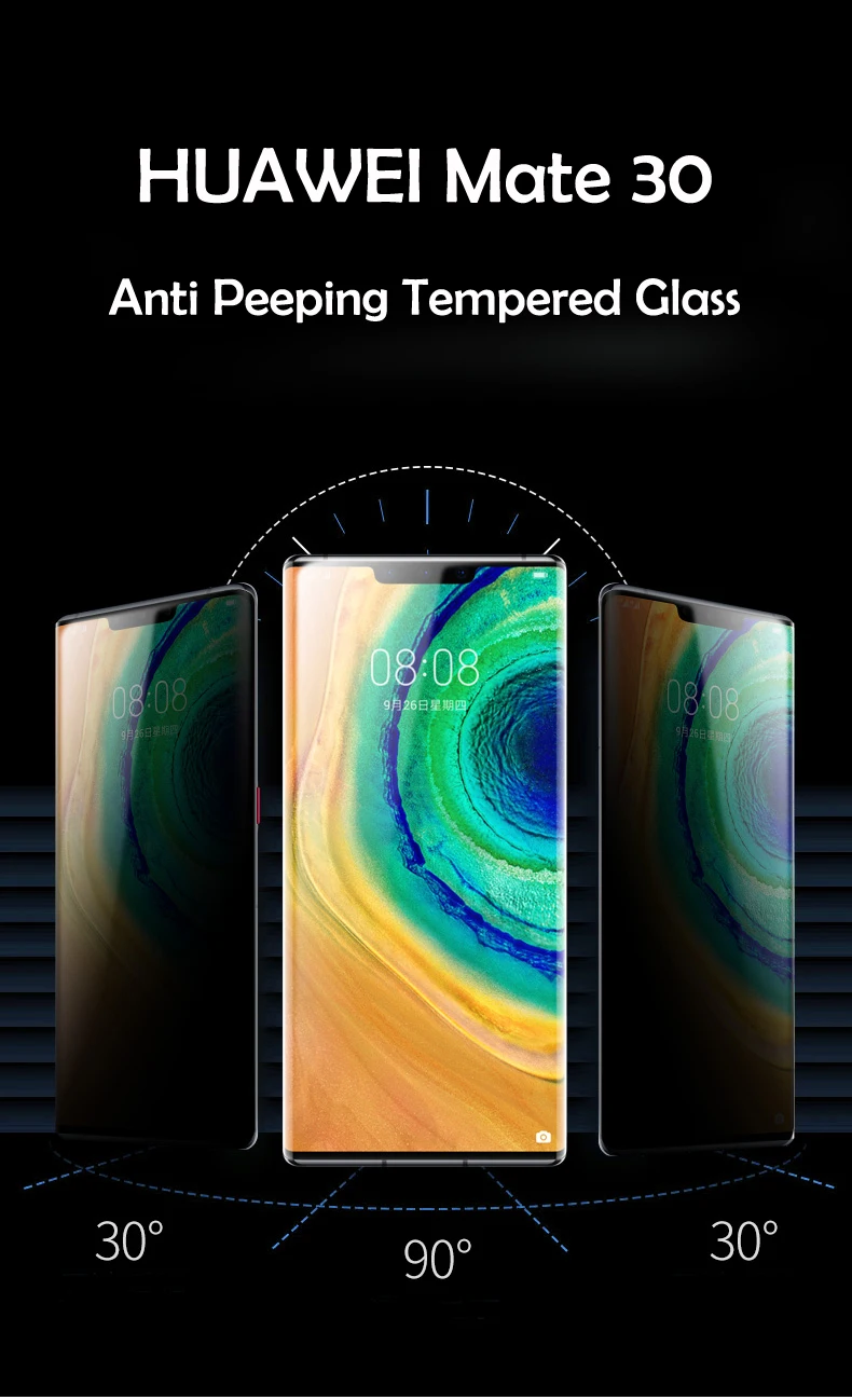 Против подсматривания Антибликовая Защитная пленка для экрана для HUAWEI Коврики 30 Pro HD закаленное стекло iPhone X конфиденциальности безопасности заглянуты защиты - Цвет: Mate 30