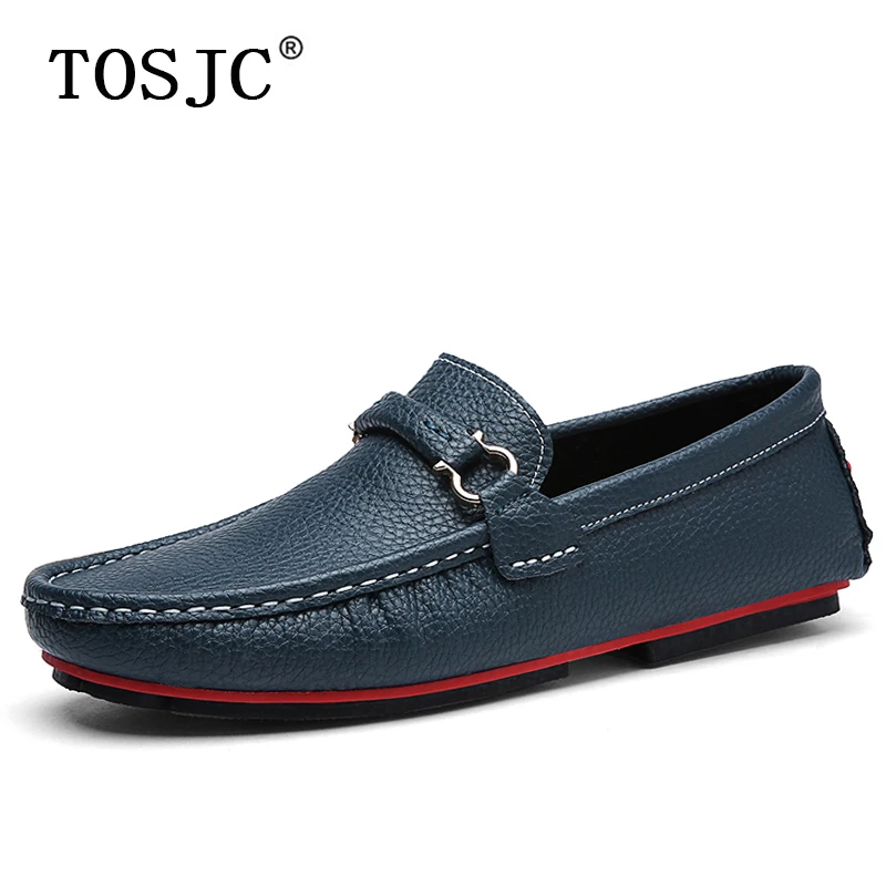 

TOSJC Fashion Men Casual Loafers Genuine Leather Moccasins High Quality Male Slip-on Flats Boat Shoes Soft Breathe Driving Shoes