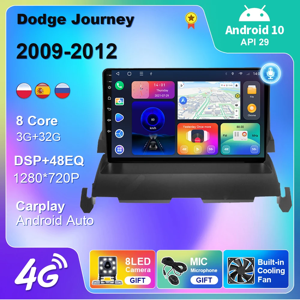 Android 10 For Dodge Journey 2009-2012 Car Radio GPS Navigation 4G WIFI USB Auto BT Carplay Multimedia Player No DVD |