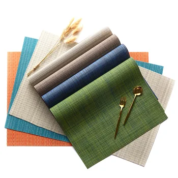 

6 PCS European Vertical Stripes Mats Square Woven Mat PVC Mat Insulation Environmental Protection Non-Slip table mat