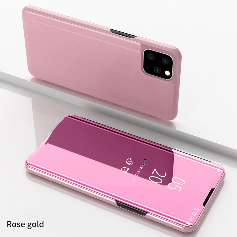 500 шт прозрачный зеркальный чехол для iPhone 11 Pro Max XS XR X 8 7 6 6S Plus, кожаный чехол-книжка с подставкой, защитный чехол