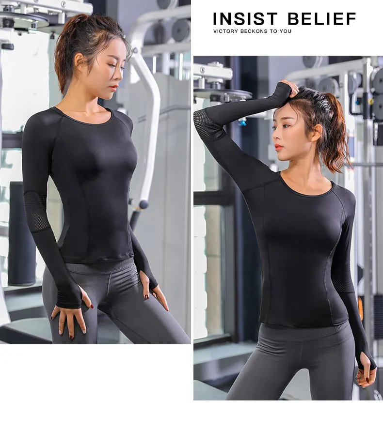 Women's Sports Wear Fitness Women Jersey knitting Long Sleeve Gym