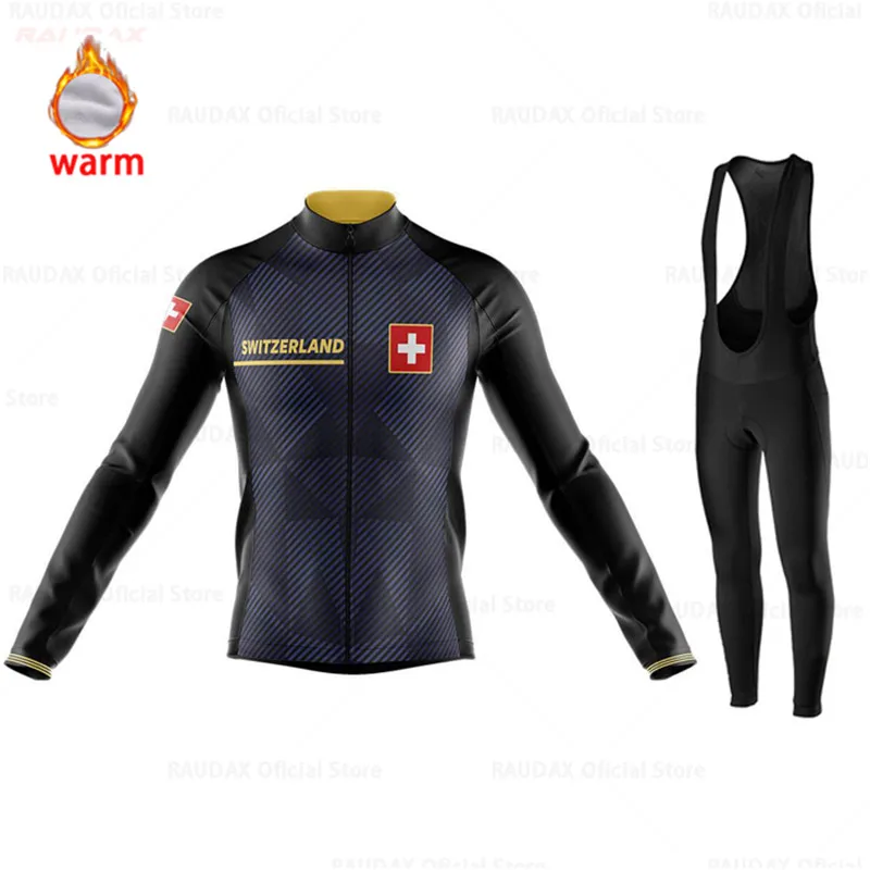 Switzerland Winter Fleece Cycling Jersey Set Mountian Bicycle Clothes