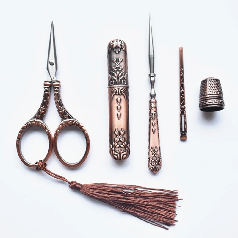

Vintage Antique Craft Scissors Embroidery Sewing Scissors Thimble Needle Case Awl Tailor Scissors Cross Stitch Tool Accessories