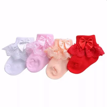 

Princess Birthday Party Baby Girls Lace Bow Short Socks Baby Newborn Cotton Warm Girls Cute Children Ruffled Socks