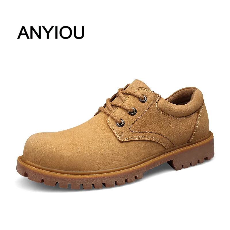 

ANYIOU Autumn Winter Men Casual Shoes Genuine Leather Handmade Vintage Tops Male Boots Warm Sneakers Plus Sizes Large Size 36-48