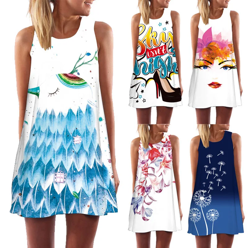 

Newest 2020 Fashion 3D Printed Summer Dress Women Loose Cute Party Dress Sleeveless O neck Casual Chiffon Dresses Vestidos