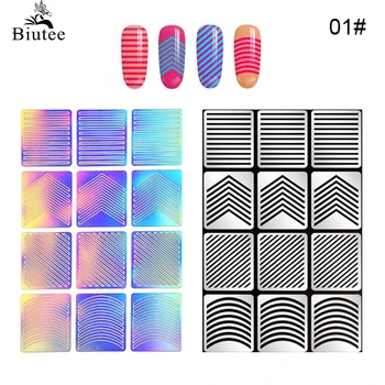 

Biutee 12 Tips/Sheet Irregular Triangle Pattern Nail Vinyls Nail Art Manicure Stencil Stickers Easy Use Nail Art Tips