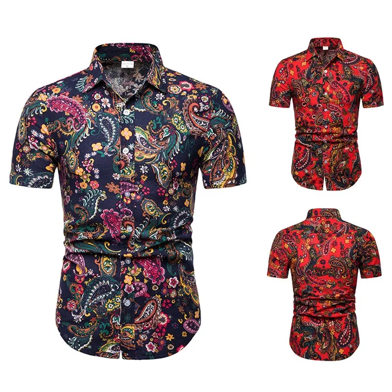 HuLooXuJi Мужская рубашка Летняя Ретро стиль принт пляжная Мужская гавайская рубашка Повседневная гавайская рубашка с короткими рукавами Размер США: XS-3XL