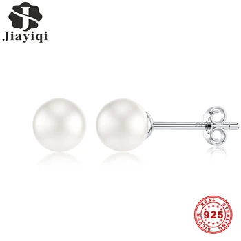 

Jiayiqi Genuine Natural Freshwater White Pearl 6-8mm Stud Earrings For Women Real 925 Sterling Silver Fine Jewelry Gift